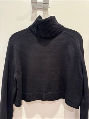 Zara Black Ribbed Turtleneck Crop Sweater